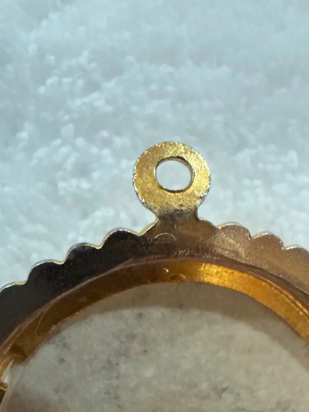 Vintage Gold-Tone Oval Pendant With Floral Design & Scalloped Edges Signed 